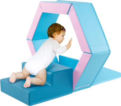 Costway 3-Piece Baby Foam Climbing Blocks Ball Pit Crawl Set Blue 152874693 New