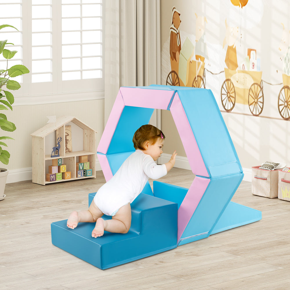 3-Piece Baby Foam Climbing Blocks Climb and Crawl Set with 100 Ocean Balls-Blue - Gallery View 1 of 10