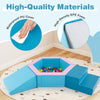 Baby foam climbing blocks set in blue with waterproof cover, includes 100 ocean balls for play and motor skill.
