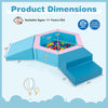 3-piece baby foam climbing blocks set in blue with dimensions, includes 100 ocean balls for play and development.