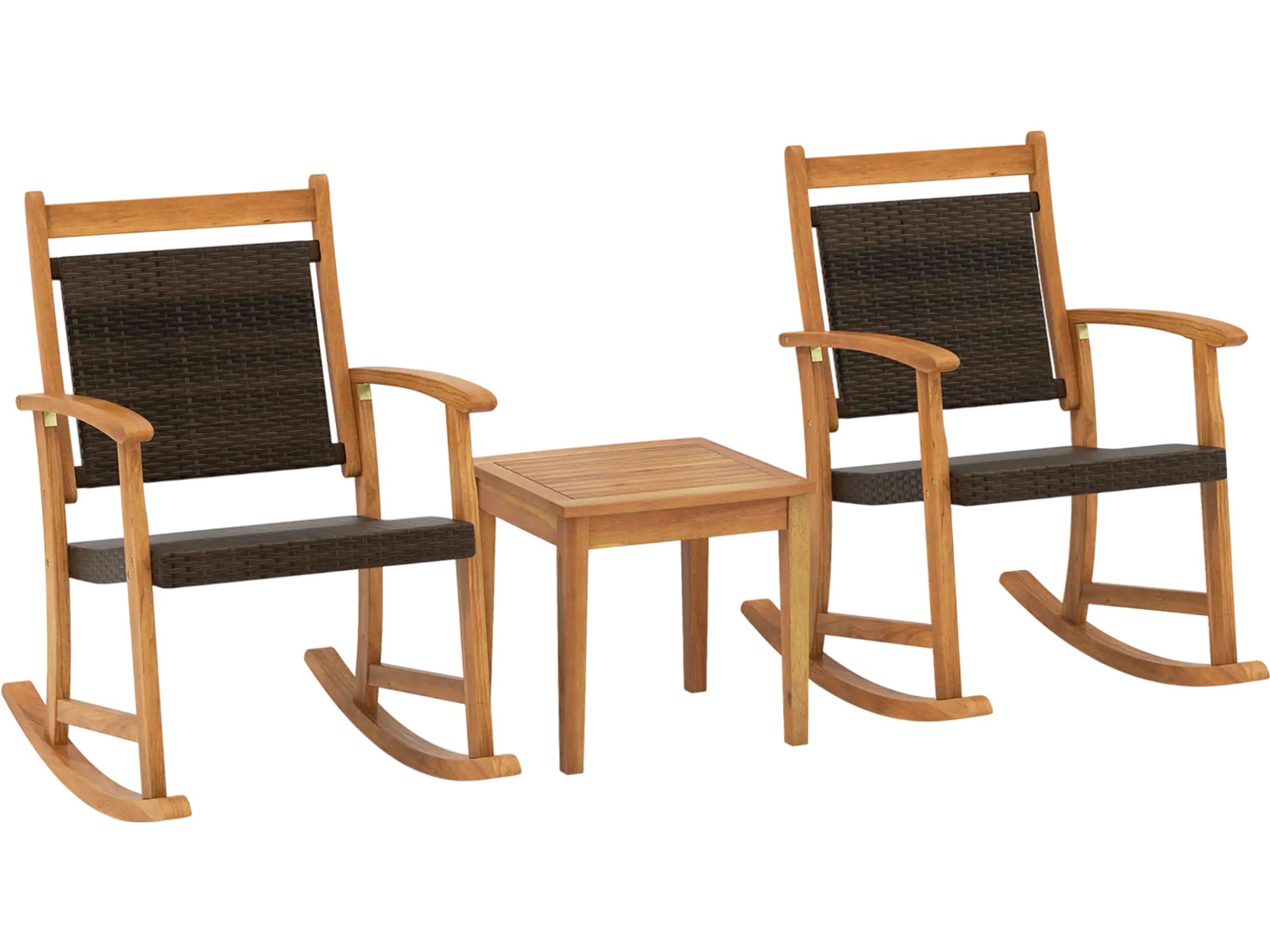 Costway 3-Pc Acacia Wood Patio Rocking Chair Set w/ Side Table 05681947 New