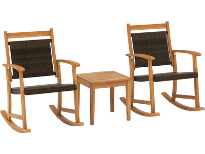 Costway 3-Pc Acacia Wood Patio Rocking Chair Set w/ Side Table 05681947 New