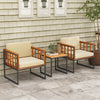 Detail view of soft beige cushions on an acacia wood patio chair set, designed for comfort and style in outdoor spaces.
