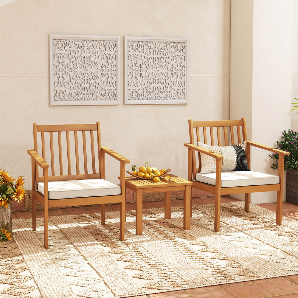 3 Pieces Patio Wood Furniture Set with soft Cushions for Porch-White - Gallery View 1 of 9