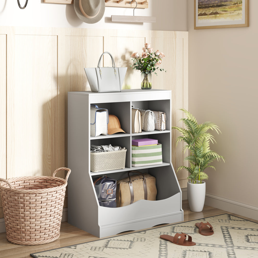 3-Tier Children's Multi-Functional Bookcase Toy Storage Bin Floor Cabinet-Gray - Gallery View 1 of 8