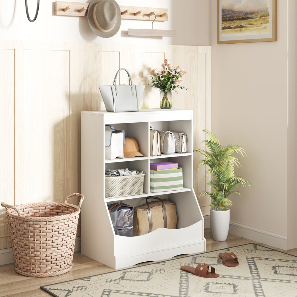 3-Tier Children's Multi-Functional Bookcase Toy Storage Bin Floor Cabinet-White - Gallery View 1 of 8