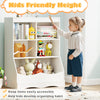 3-tier children's bookcase in white, featuring spacious cubbies and a bottom bin for organizing toys and books.