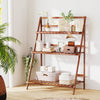 3-tier brown bamboo ladder shelf with foldable design, ideal for plants and storage, suitable for indoor and outdoor.