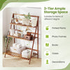 3-tier bamboo ladder shelf in brown, ideal for plants and books, featuring a foldable design for easy storage.