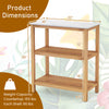3-tier garden potting bench table showcasing dimensions, featuring a marble-like countertop and acacia wood frame for.