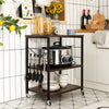 3-Tier Kitchen Baker's Rack Microwave Oven Storage Cart with Hooks-Charcoal Brown - Gallery View 1 of 10