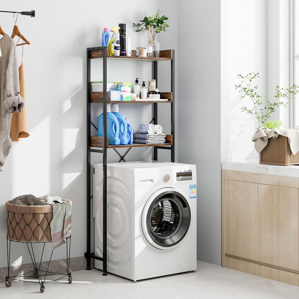 Over The Toilet Storage Rack with Hooks and Adjustable Bottom Bar-Rustic Brown - Gallery View 1 of 11