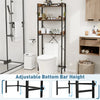 Over the toilet storage rack in rustic brown with adjustable bottom bar and three open shelves for bathroom.
