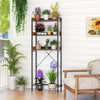 Rustic brown over-the-toilet storage rack with three shelves and hooks, ideal for maximizing vertical space in.