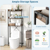 3-tier Over The Toilet Storage Rack in rustic brown with hooks, perfect for maximizing bathroom space and organizing.