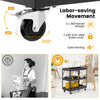 3-tier black metal utility cart with 360° swivel wheels and ergonomic handle for easy transport and storage.