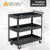 3-tier black metal utility cart with handle, 360° wheels, and 88 lbs capacity per tier, ideal for versatile storage.