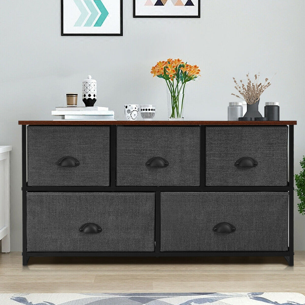 Wood Dresser Storage Unit Side Table Display Organizer-Gray - Gallery View 1 of 12