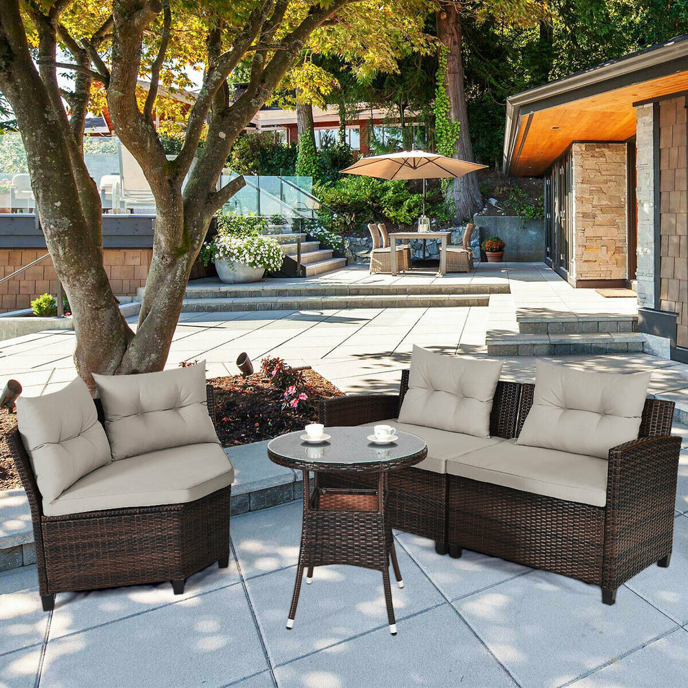 4 Pieces Furniture Patio Set Outdoor Wicker Sofa Set - Gallery View 1 of 12