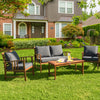 4-piece wooden patio furniture set with cushioned chairs and table, perfect for outdoor relaxation in garden or patio.