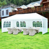 10 x 20 feet white canopy tent with 6 sidewalls, ideal for outdoor events like parties and weddings, shown in a garden.