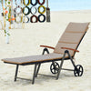 Outdoor rattan chaise lounge chair with adjustable backrest and wheels, perfect for beach and poolside relaxation.