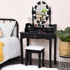 Oval Mirror Vanity Set  with 10 LED Dimmable Bulbs and 3 Drawers-Black - Gallery View 1 of 12