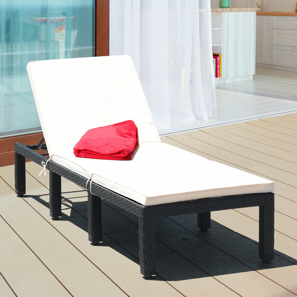 Patio Rattan Lounge Chair Chaise Couch Cushioned Height Adjustable-White - Gallery View 1 of 11