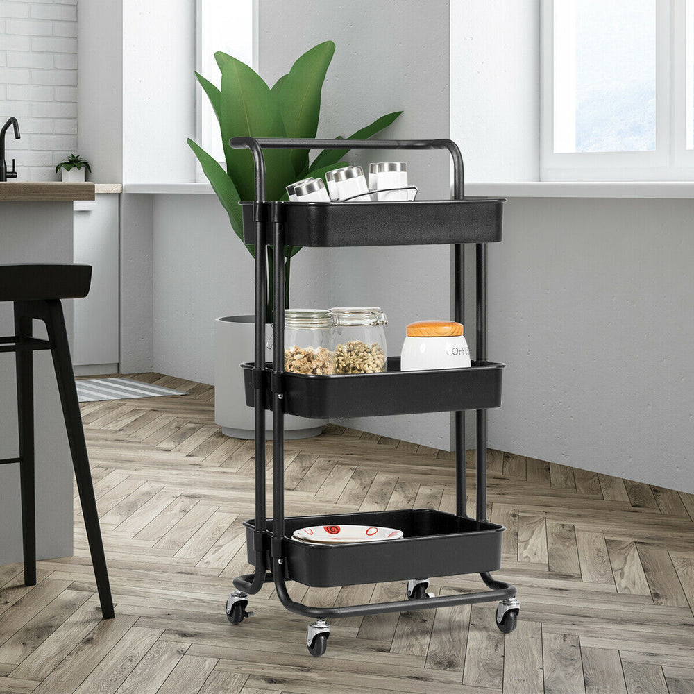 3-Tier Utility Cart Storage Rolling Cart with Casters-Black - Gallery View 1 of 12