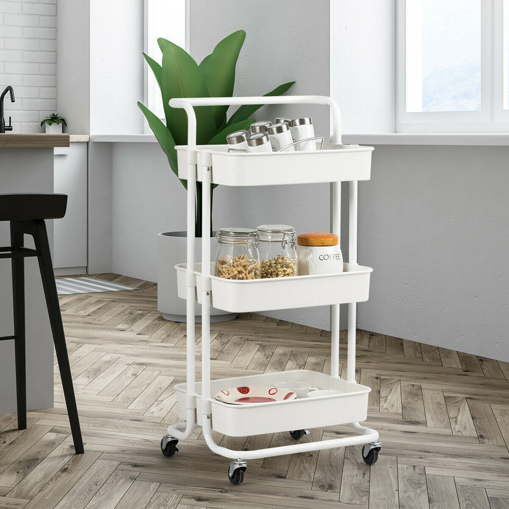 3-Tier Utility Cart Storage Rolling Cart with Casters-White - Gallery View 1 of 12
