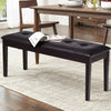 Upholstered Dining Room PU Bench Solid Wood Button Tufted-Brown - Gallery View 1 of 9