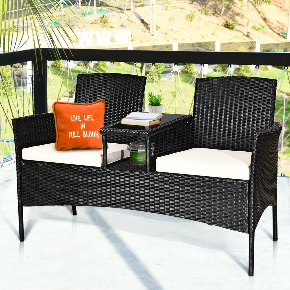 Wicker Patio Conversation Furniture Set with Removable Cushions and Table-White - Gallery View 1 of 12