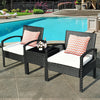 3 Pieces Outdoor Rattan Patio Conversation Set with Seat Cushions-White - Gallery View 1 of 12