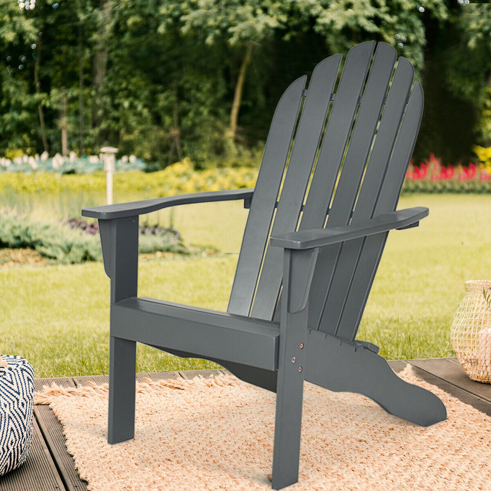 Acacia Wood Outdoor Adirondack Chair with Ergonomic Design-Gray - Gallery View 1 of 18