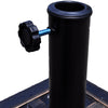 Heavy-duty 17.5-inch square umbrella base stand with hand-turn knob for securing umbrellas, ideal for outdoor use.