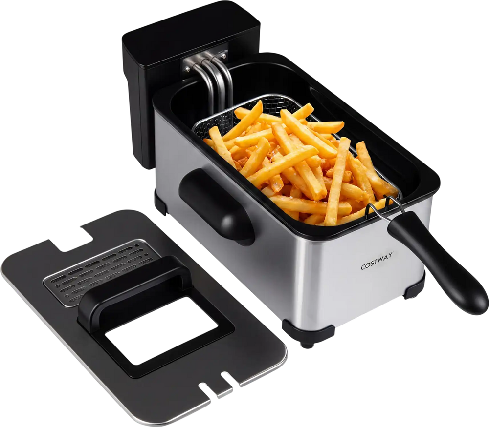 Electric deep fryer with 3.2-qt capacity, 1700W power, and LED touch screen, ideal for making crispy fries.