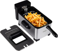 Electric deep fryer with 3.2-qt capacity, 1700W power, and LED touch screen, ideal for making crispy fries.
