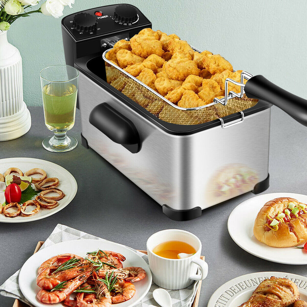3.2 Quart Electric Stainless Steel Deep Fryer with Timer-Silver - Gallery View 1 of 12