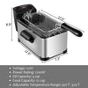 Electric stainless steel deep fryer with 3.2 qt capacity, 1700W, adjustable temperature, and 60-minute timer for crispy.