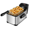 Electric stainless steel deep fryer with 3.2 qt capacity, adjustable temperature, and 60-minute timer for crispy food.