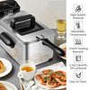 Electric stainless steel deep fryer with 3.2 qt capacity, 1700W heating element, and adjustable temperature for crispy.