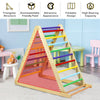 Foldable wooden climbing triangle with colorful rungs, designed for kids' climbing and sliding, ensuring safety and.