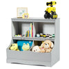 Gray kids floor cabinet with spacious top surface and name card design, ideal for organizing toys and books in style.