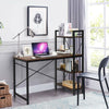 Compact 47.5-inch writing desk with 4-tier shelves, adjustable legs, and X-shape iron frame for stability and storage.
