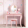Kids princess makeup dressing table set in pink with mirror, drawer, and stool, perfect for a child's bedroom or.