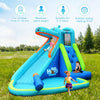 Hippo inflatable water slide bounce house with climbing wall and splash pool, ideal for kids ages 3-10 for summer fun.