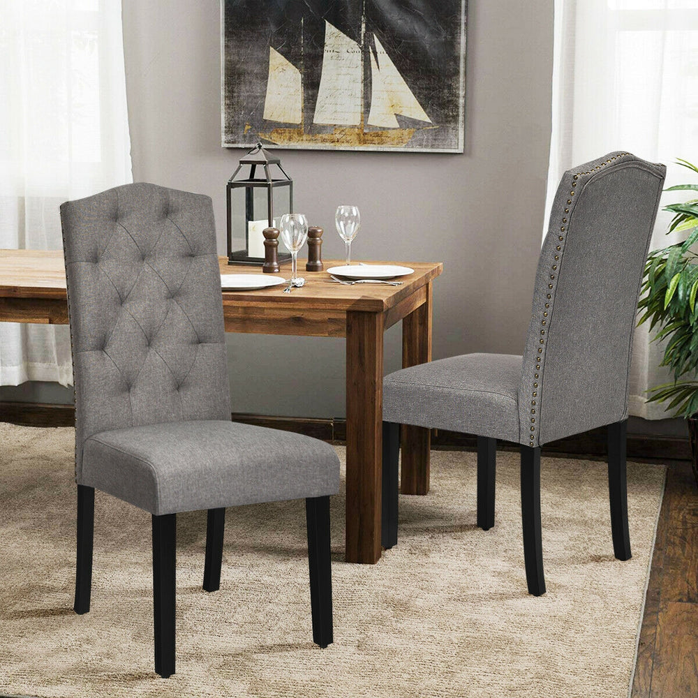 Set of 2 Tufted Upholstered Dining Chairs-Gray - Gallery View 1 of 12