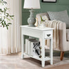 Narrow white end table featuring a spacious tabletop and stylish handle, crafted from P2 MDF and rubber wood for small.