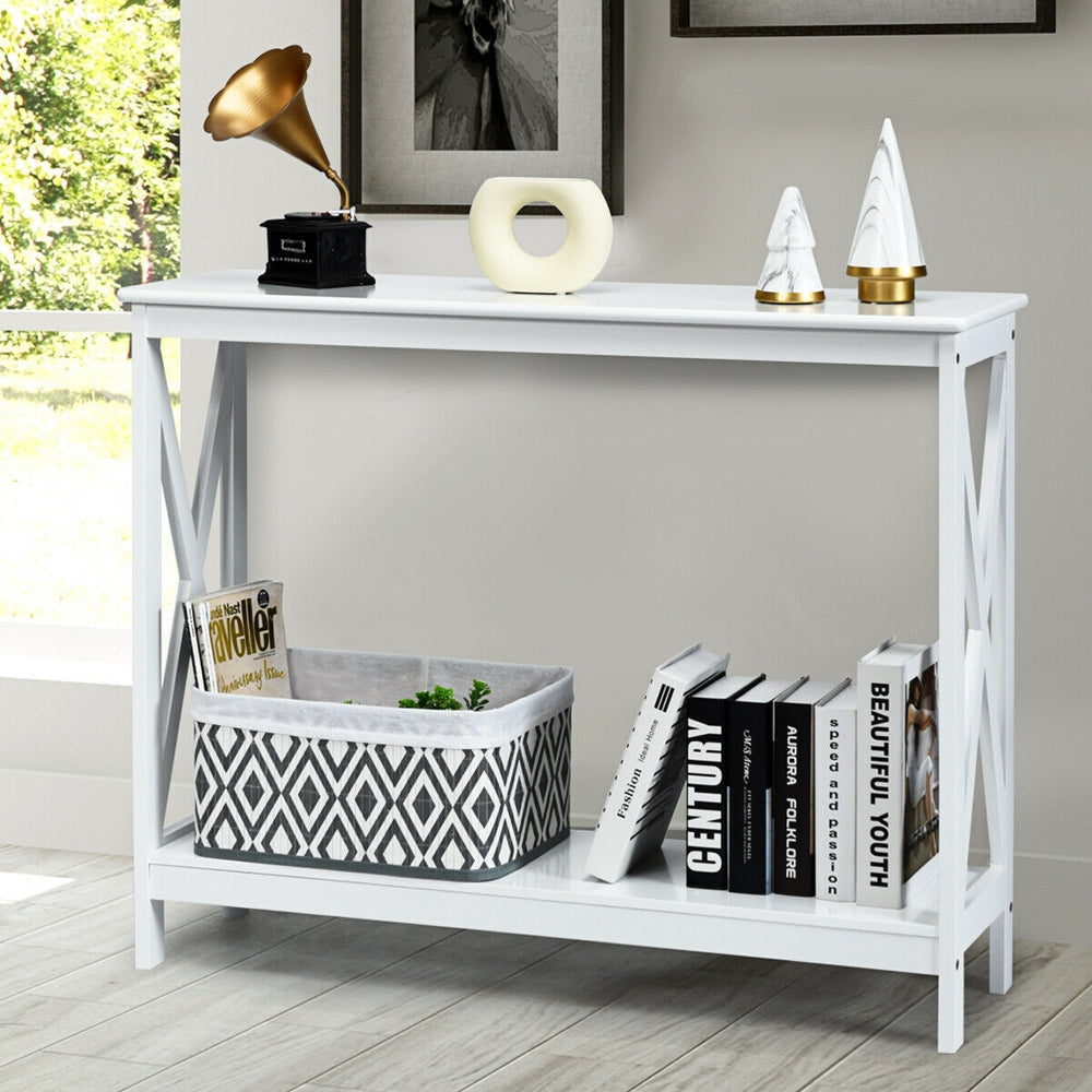 2-Tier Console X-Design Sofa Side Accent Table-White - Gallery View 1 of 11