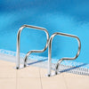 Stainless steel swimming pool handrail with a square base, designed for stability and easy entry or exit from the pool.